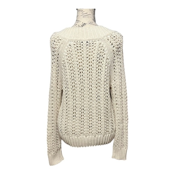 J.Crew Pointelle Knit Sweater Ivory Round Neck Ribbed Trim Small - Picture 6 of 8